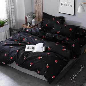 Black Ground And Red Mushroom Double Sided Pillow And Duvet Cover